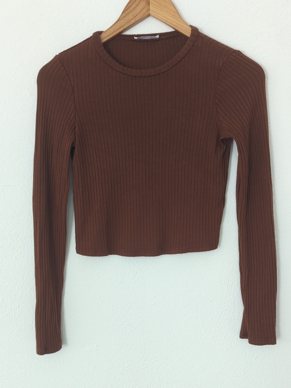 Reformation Ribbed Long-Sleeve Crop Top in Brown
